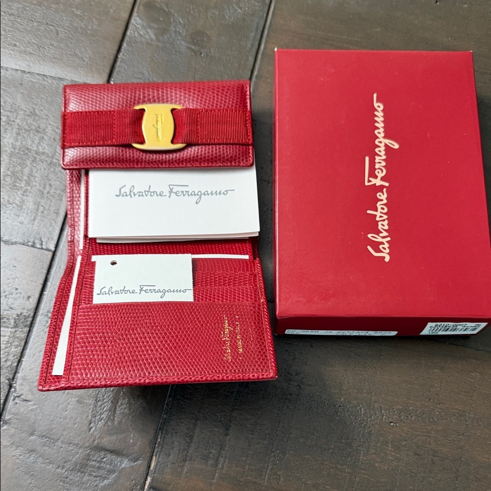 Authentic Salvatore Ferragamo Red Wallet with Gold Buckle